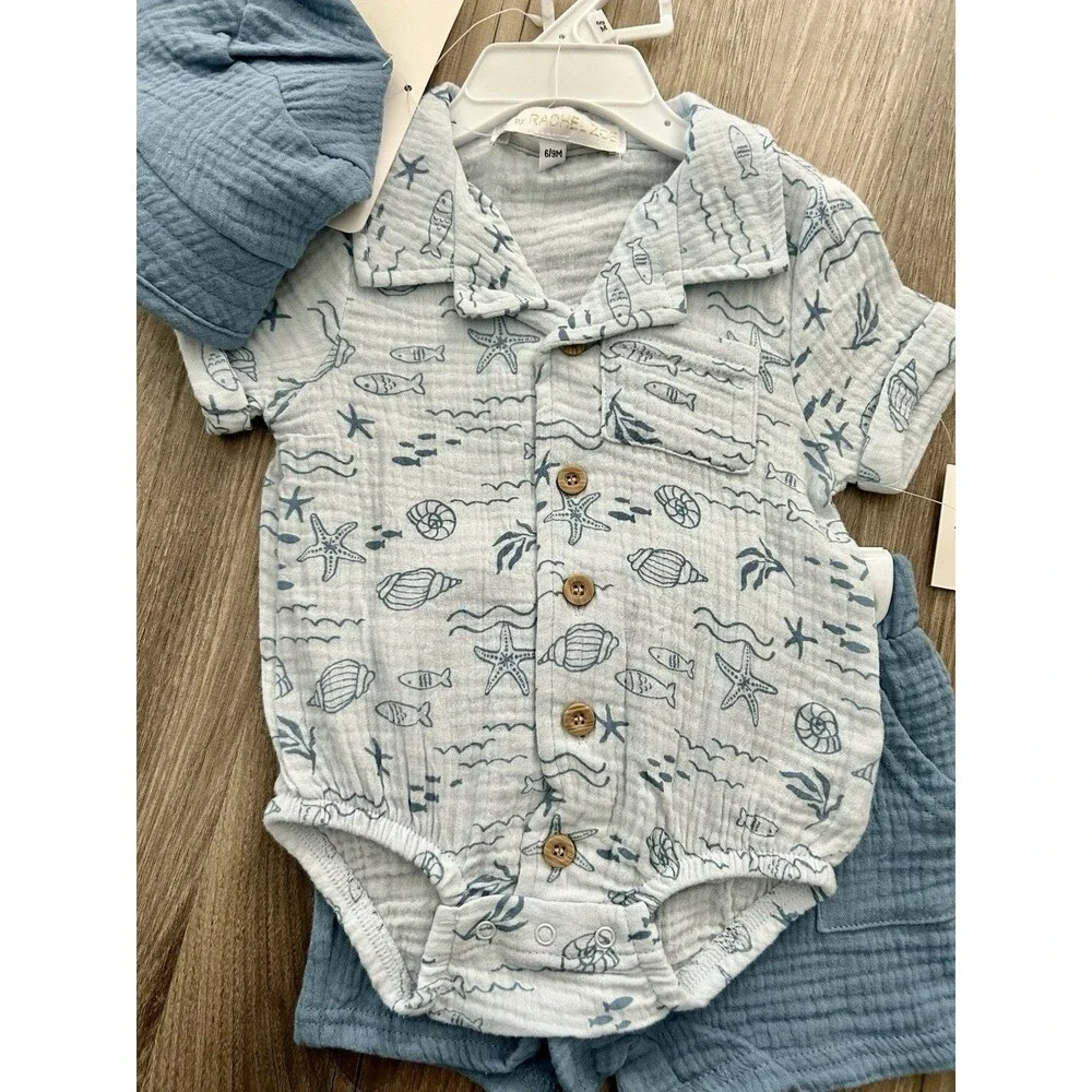 Rachel Zoe Baby Boy 6-9 Month 4 Pc Summer Set NWT Bodysuit Shorts Hat Sunglasses